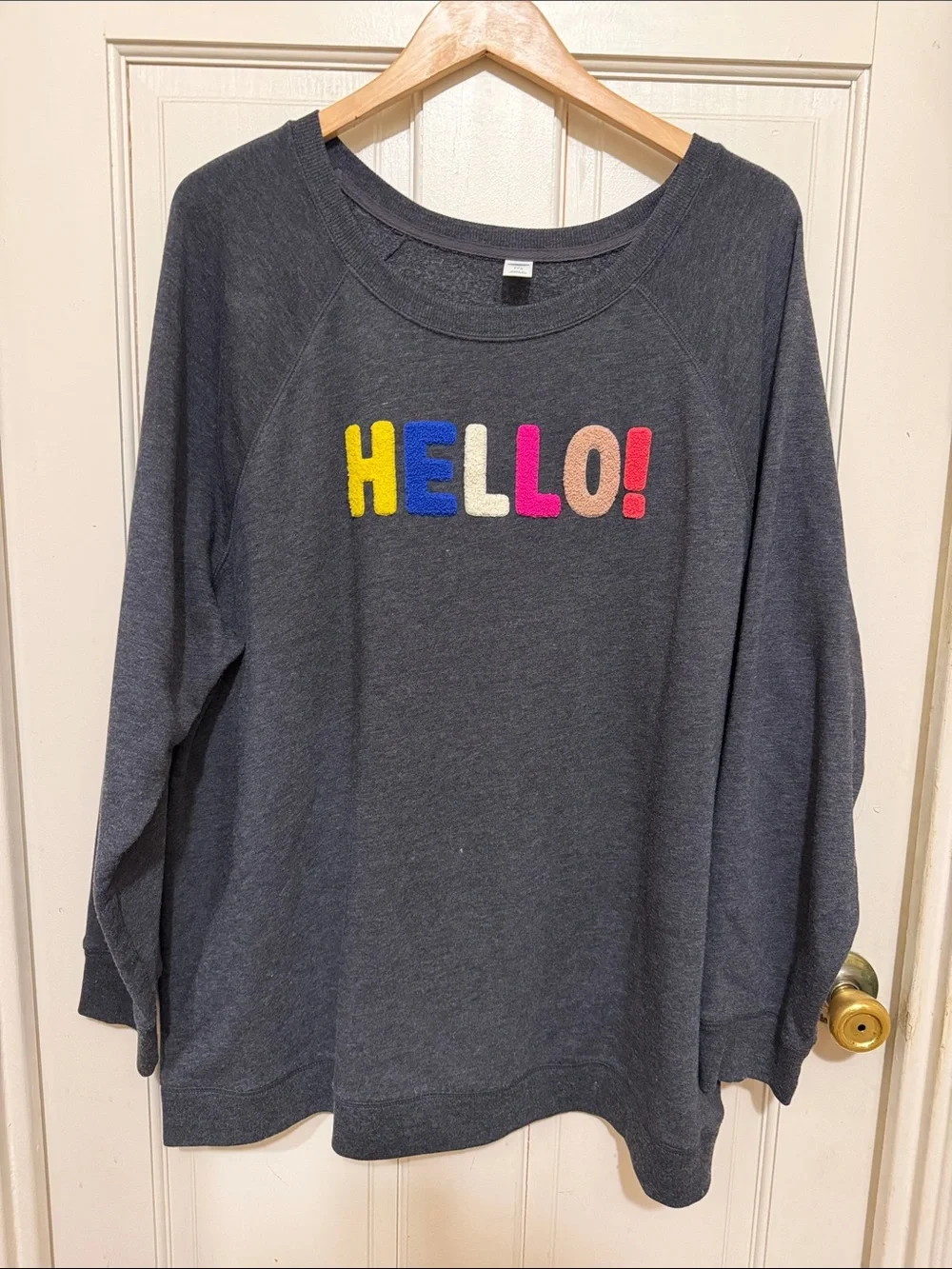 Old Navy Charcoal Sweatshirt with Multicolor Chenille HELLO!